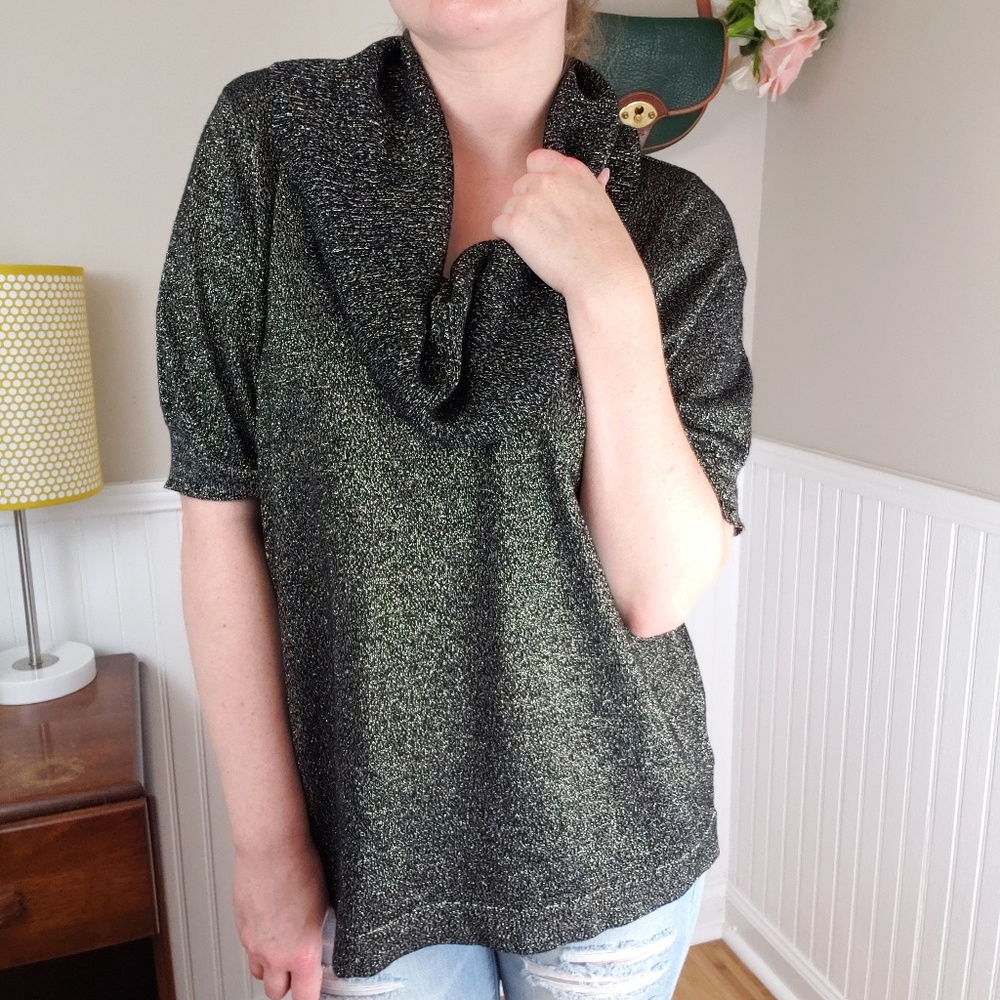 Metallic Blend Black/Gold Cowl Neck Sweater